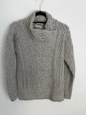 Aran Crafts cable-knit merino wool zippered front coatigan size XS thumbnail 1