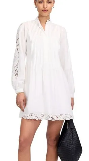 Madewell‎ Pintuck Lace Mini Dress White Cotton Eyelet Long Sleeve NU568 XXS NEW thumbnail 1
