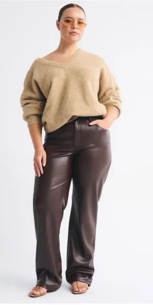 Abercrombie 90s Straight Vegan Leather Pants Womens 4 Red Brown Ultra High Rise thumbnail 1