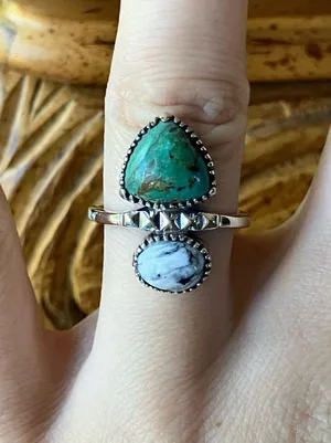 Royston Turquoise White Buffalo Sterling Silver Ring Size 7 thumbnail 1