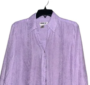 Coldwater Creek Top Womens Medium Purple Crinkle Button Up Collared Blouse thumbnail 2