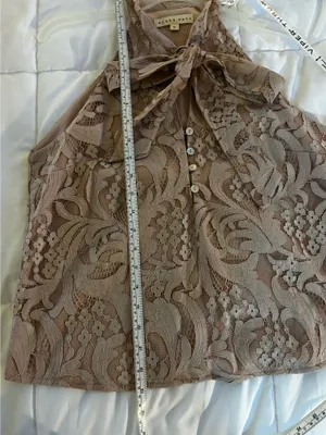 Francesca’s blush pink lace bow blouse thumbnail 2