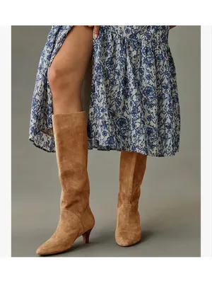 NEW Knee High Vegan Suede Boots Wide Calf Kitten Heel Pointed Toe 7 thumbnail 3