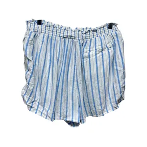 Aerie Linen Blend Shorts Sz L Elastic‎ Waist Blue White Stripe Coastal Beach thumbnail 2