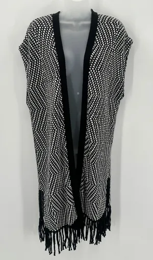 Chico's Sweater Vest Womens M 8 Chicos 1 Black White Knit Fringed READ thumbnail 1