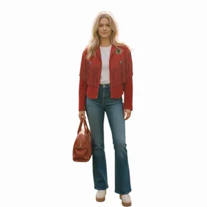 Vintage Red Suede Fringe Jacket Eagle Beaded Western Southwestern Women’s Large thumbnail 16