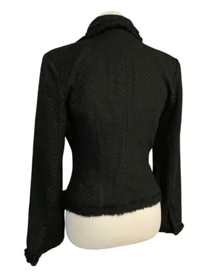 Body Central Black Tweed Bouclé Frayed Blazer Jacket thumbnail 2