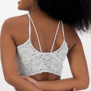 Aerie Textured Lace Padded Longline Bralette in Creamy White Size XL thumbnail 2