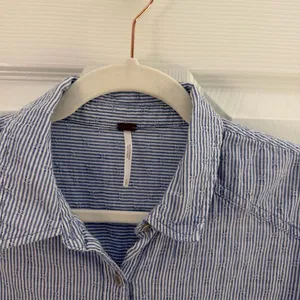 Free People No Limits Blue Stripe Cotton Button Up Shirt Blouse Small thumbnail 4