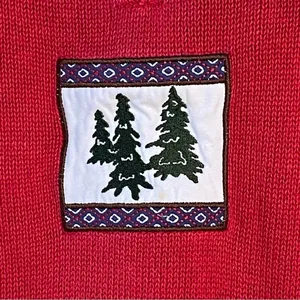 Vintage Breckenridge Grandma 1/4 Zip Turtleneck Fir Tree Sweater Red Size XL thumbnail 6