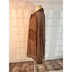 ASOS Design Brown Geometric Floral Print Semi Sheer Long Sleeve Blouse Size 24 thumbnail 7