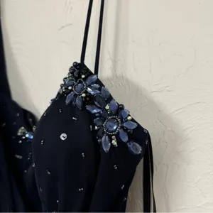 Xscape Blue Beaded One Shoulder Maxi Formal Dress Womens 12 Ruched Bridesmaid thumbnail 7