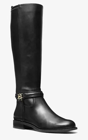Michael Michael Kors Mindy Flat Leather Boot Black Womens 8 M thumbnail 1