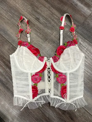 For Love and Lemons white embroidered rose bra corset bustier crop top XS thumbnail 4