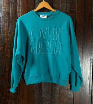 Colourful Rebel Teal 'Lovers & Rebels' Embroidered Sweatshirt Organic Cotton XS thumbnail 1