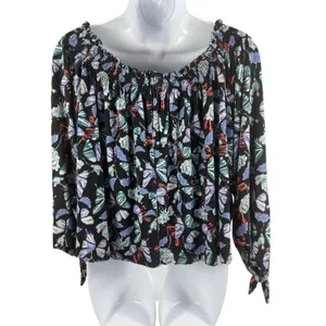 Free People Black Butterfly Novelty Long Sleeve On Or Off Shoulder Top S thumbnail 2
