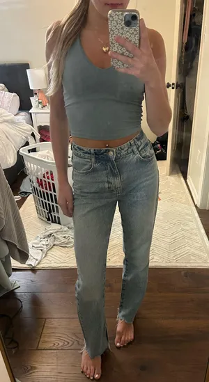 ZARA Jeans High-Rise Straight Leg Distressed thumbnail 4