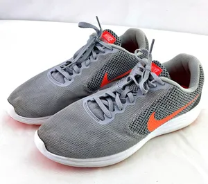 NIKE Revolution 3 Women Wolf Grey Hyper Orange Running Shoes 819303-002 Sz 10 thumbnail 1