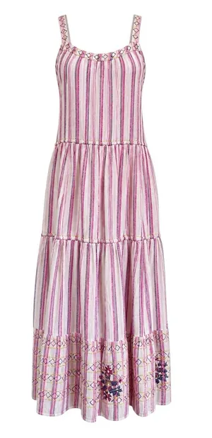 Sundance Veria Midi Tiered Pockets Striped Embroidered Sleeveless Boho Medium thumbnail 1