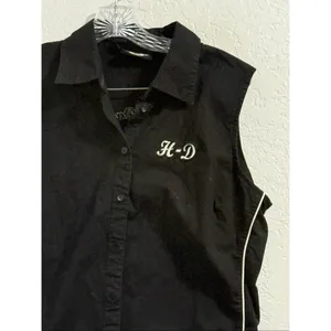 Women's Harley Davidson Sleeveless Button Up Shirt Top Black Motorcycle Biker XL thumbnail 2