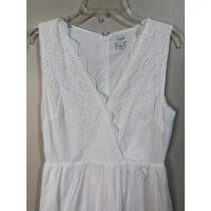 J.Crew Eyelet Mini‎ Dress 8 White Excellent Scalloped Surplice V-Neck thumbnail 6