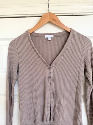 Beyond Yoga Well Traveled Ribbed Lounge Cardigan Taupe Tan Small thumbnail 4