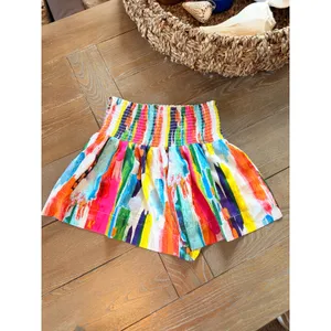 Judith March Smocked Waist Shorts Womens Multi-Color Abstract Small thumbnail 3
