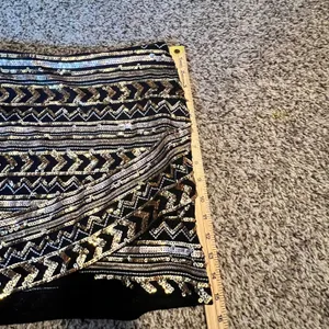GB Womens‎ Black Gold Silver Sequin Geometric Chevron Wrap Mini Skirt Medium thumbnail 8