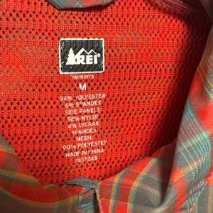 REI Co-op Plaid Shirt Long Sleeve Orange Gray Blue Medium thumbnail 2