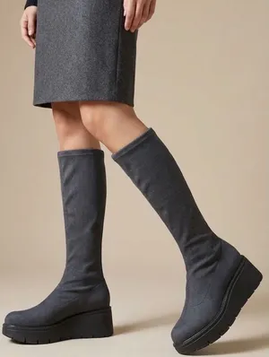 La Canadienne Gray Stretch Fabric Platform Wedge Knee High Boots Size 9M thumbnail 1