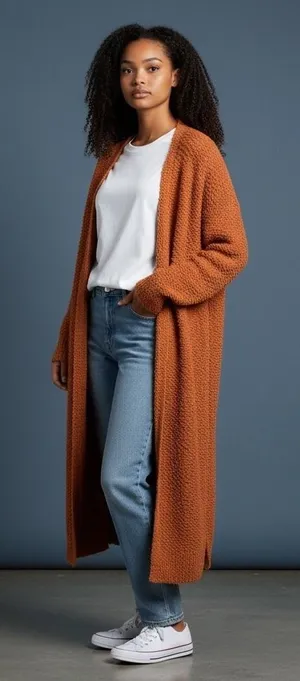 Andree by Unit Rust Orange Textured Long‎ Open Front Cardigan Sweater Size M thumbnail 1
