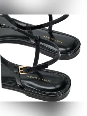 Tory Burch Ring T-Strap Sandal Black/Gold Size 7.5 Like New thumbnail 9