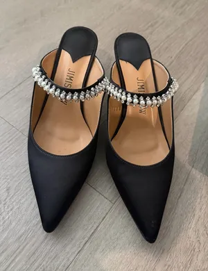 Black Crystal-Embellished Pointed Mules thumbnail 1