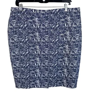 Ann Taylor Womens Navy Blue White Leaf Print Pencil‎ Skirt Size 12 Business Work thumbnail 1