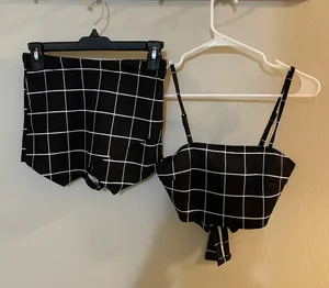 SheIn Black and White Crop Top and Short Set thumbnail 1