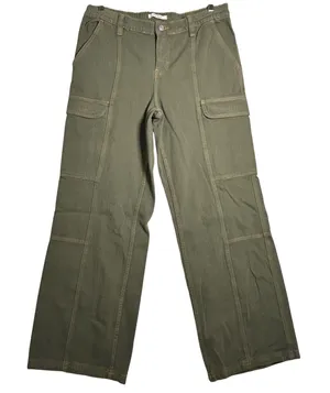 Pacsun Low Rise Puddle Cargo Pants Olive‎ Green Women's Size L Wide Leg thumbnail 1