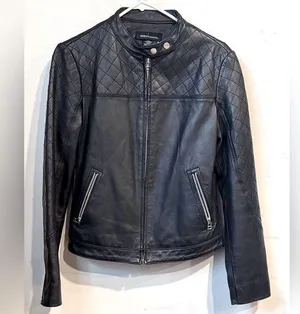 Vintage Moda International Black Quilted Leather Jacket Size Medium thumbnail 1