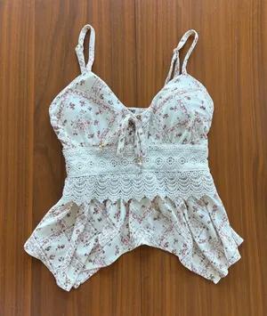 Y2K Style Derek Heart Babydoll Flowy Boho Top Handkerchief Hem Summer Cami Small thumbnail 1