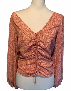 Abercrombie and Fitch Women's Long Sleeve Top Orange White Medium thumbnail 1