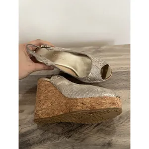 Jimmy Choo Prova Snake Print Silver Metallic Cork Wedges Heels Size 36.5 thumbnail 5
