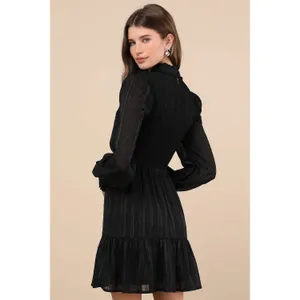 Lulus Heartful Romance Black Striped Smocked Long Sleeve Mini Dress thumbnail 2