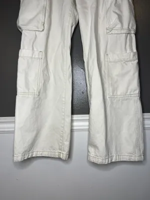 Cotton On Cargo Wide Leg Jeans Womens 10 White Light Wash Relaxed Denim thumbnail 4
