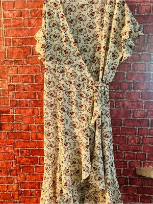 Max Studio Pink Floral Ruffle Wrap High-Low Dress size large (rm86) thumbnail 3