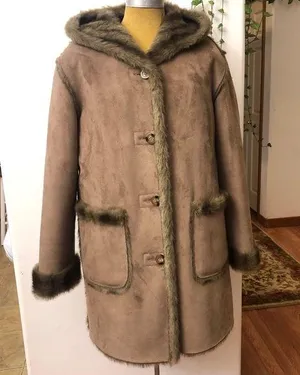 Dennis Basso Coat Reversible Faux Suede Fur Mink Brown Hooded thumbnail 1