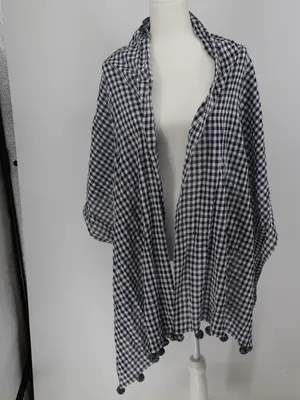 J.Crew Navy White Gingham Plaid Pom Pom Scarf 100% Cotton NWT Preppy Picnic thumbnail 8