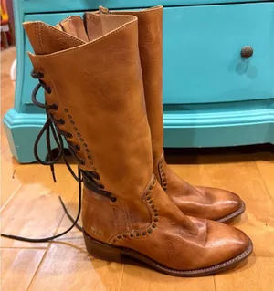 Bed Stu women’s tall Acelia Cobbler leather boots handmade 7 cognac brown thumbnail 1
