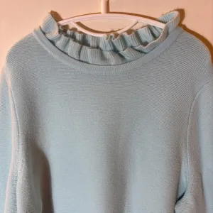 Talbots Plus Sky Blue Ruffled‎ Neck Textured Knit Sweater Size 3X thumbnail 2
