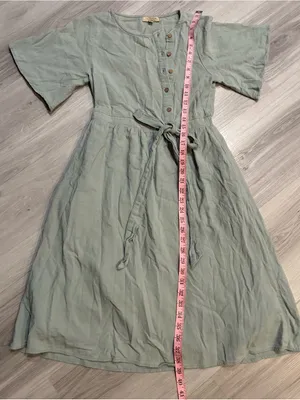 Polagram Sage Green Button-Front Midi with Tie Waist thumbnail 6