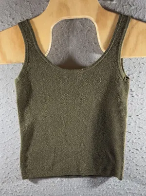 1619 | A‎ New Day Ribbed Knit Scoop Neck Crop Tank Top Olive Green Womens XS thumbnail 1