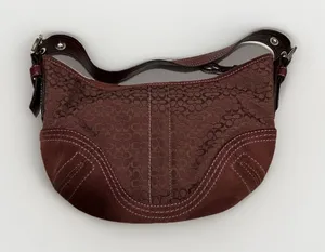 Vintage Coach Soho Mini Hobo Bag 2154 Burgundy Wine Signature Canvas Leather Y2K thumbnail 1